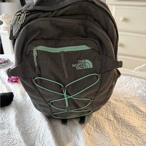 The North Face Charcoal Backpack with Aqua Details